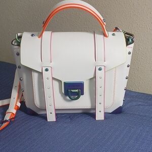 Michael Kors Manhattan Medium Contrast - Trim Leather Satchel - Optic White